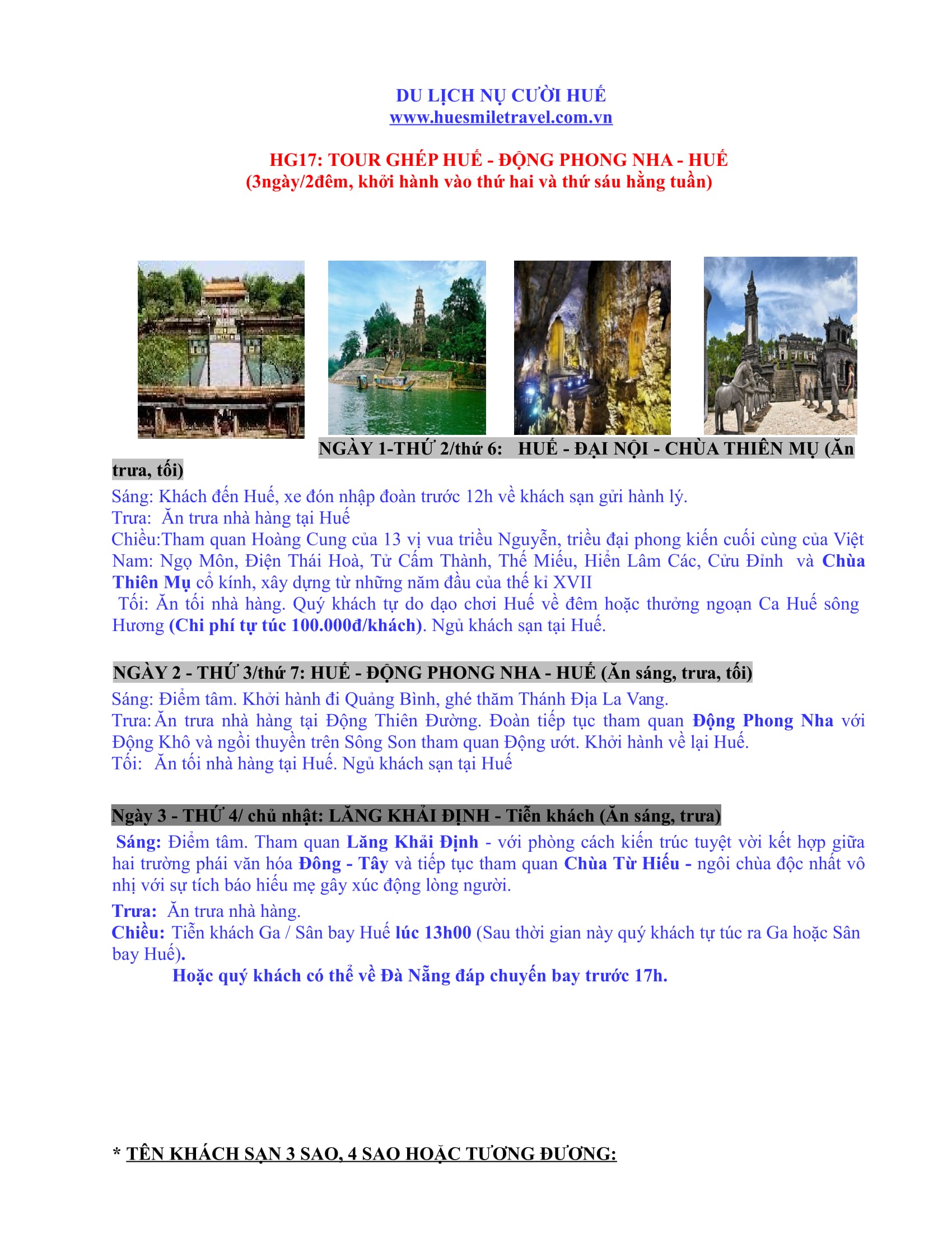 Tour ghép Huế - Động Phong Nha - Huế